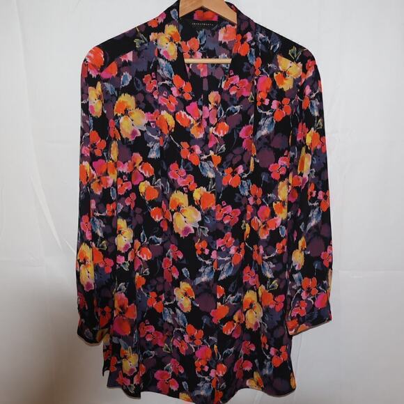 Investments Blouse Button Down Floral Multicolor 3/4 sleeves - Picture 4 of 12
